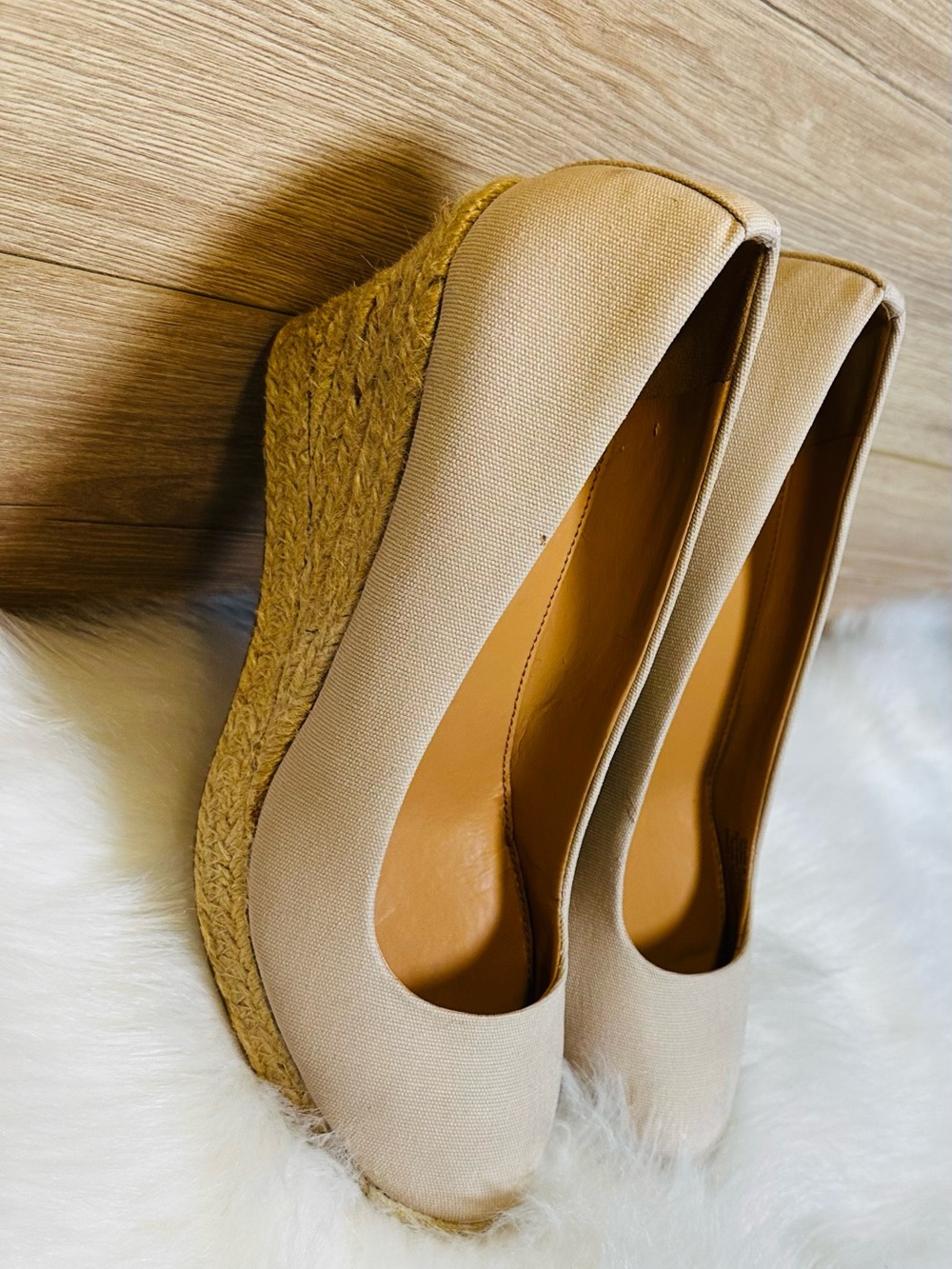 J. Crew Neutral Canvas Espadrille Wedge Pumps - Picture 3 of 7
